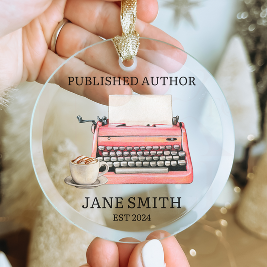 Personalized Published Author Ornament  - Pink Typewriter